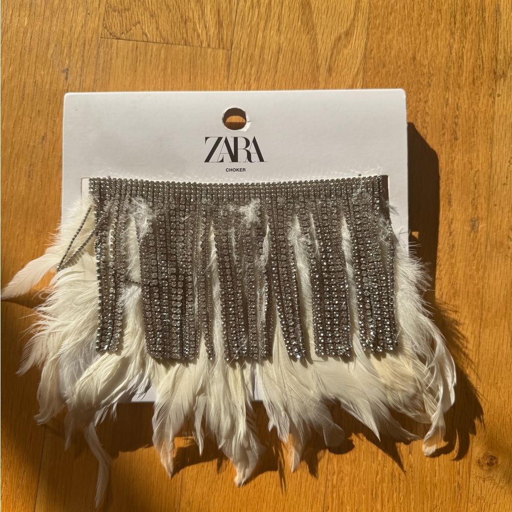 Zara rhinestone feather necklace